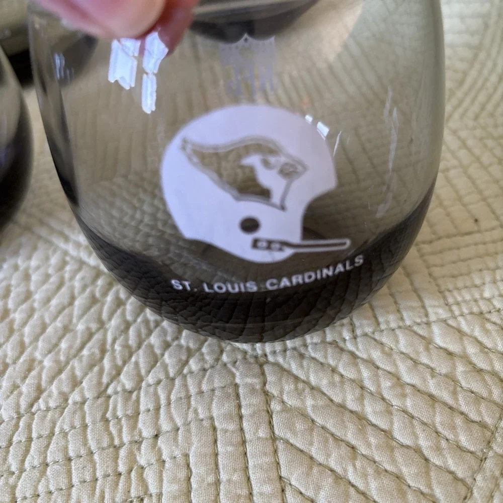 1970's NFL Vintage Set Of 6 St. Louis Cardinals Smoked Whiskey Low Ball Glasses